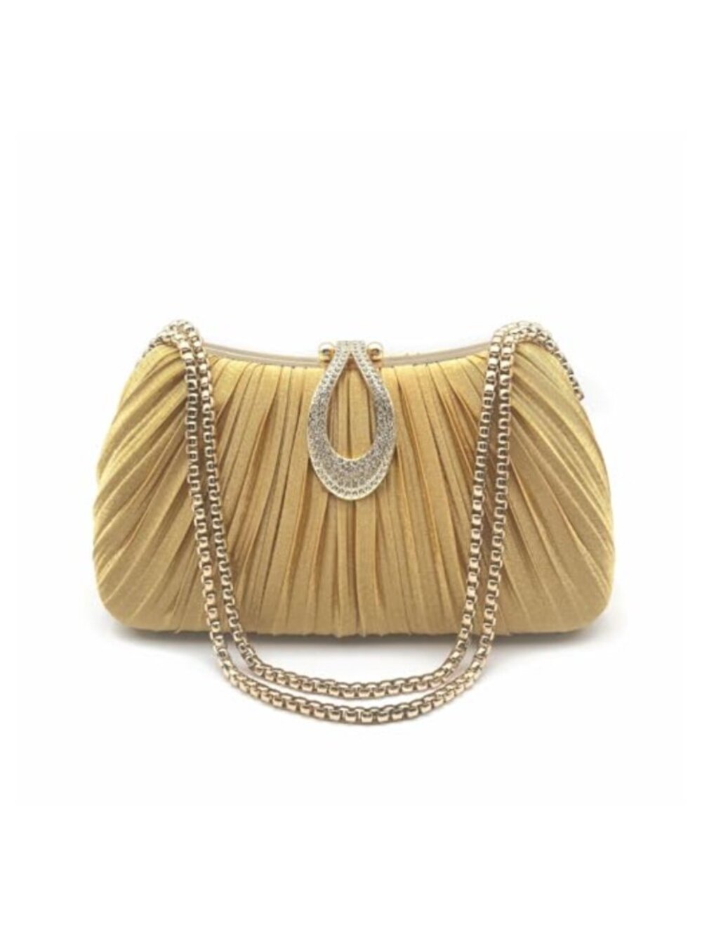 Satin Pleated Clutch Purse Rhinestone Evening Handbag Crossbody Bag